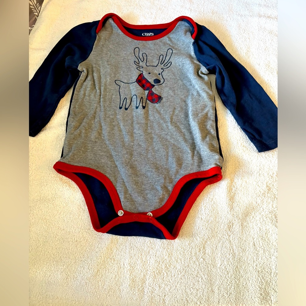 Chaps Gray and Navy Bodysuit with Reindeer size 18mths